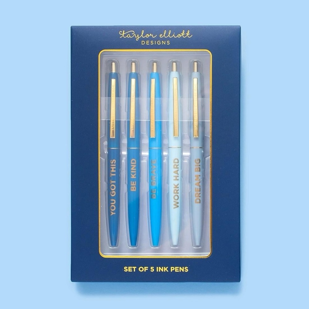 NEW • Motivational Pen Set • 5 Pens • Blue